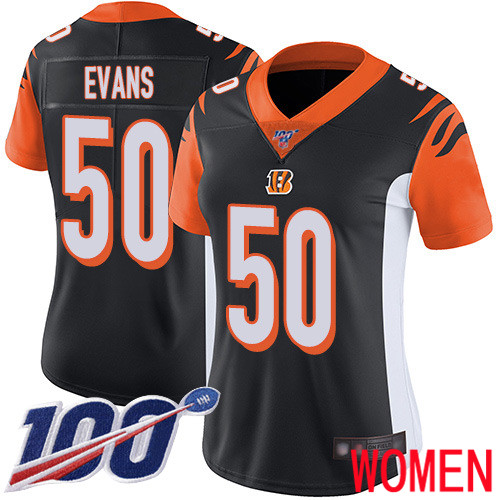 Cincinnati Bengals Limited Black Women Jordan Evans Home Jersey NFL Footballl 50 100th Season Vapor Untouchable